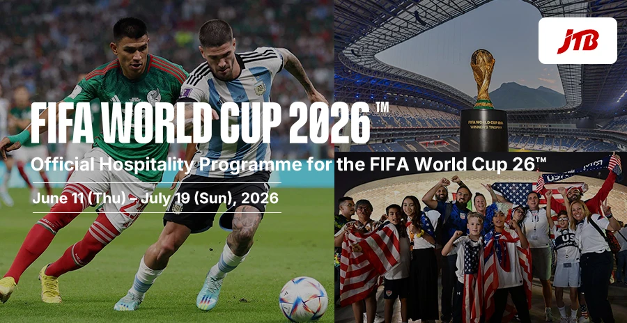 FIFA World Cup 26 promotional image for JTB’s exclusive travel packages.