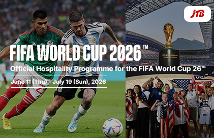 FIFA World Cup 26 promotional image for JTB’s exclusive travel packages.