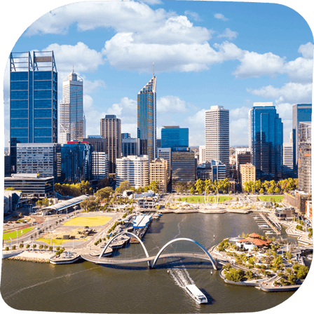 Cityscape of Perth, a host city of RWC 2027