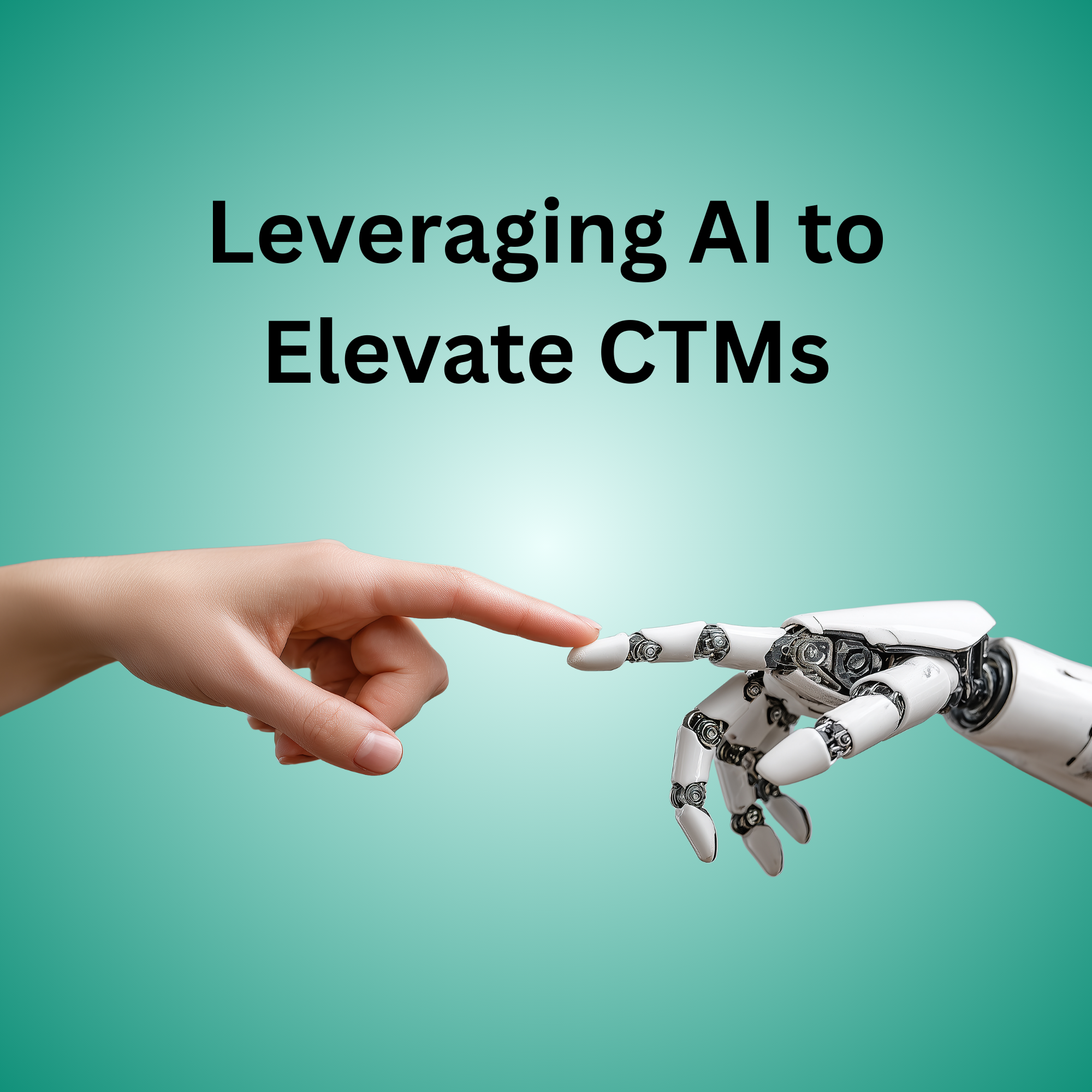 A symbolic image of a human hand connecting with a robot hand, illustrating how AI elevates Corporate Travel Managers (CTMs).